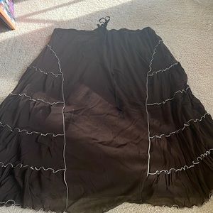 brown flowy skirt with white stitching details